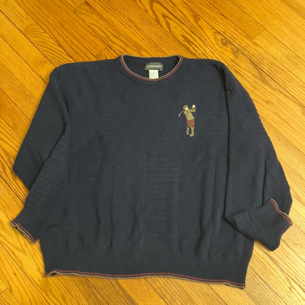 Men's Navy Sweater with Embroidered Detail